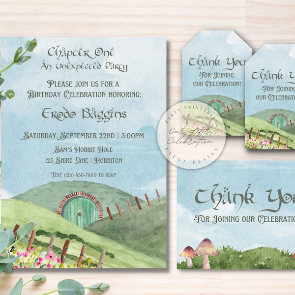 The Hobbit Inspired Party Invitation Suite | Favor Tag | Thank You Card