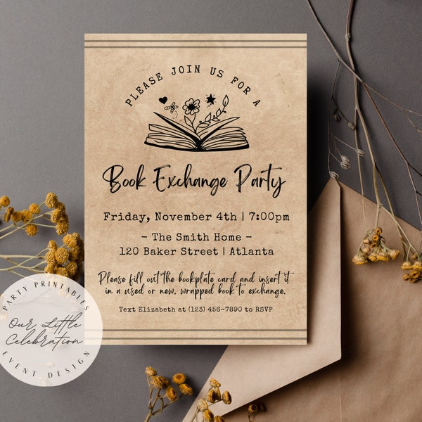 Book Exchange Party Invitation | Book Plate Card Insert