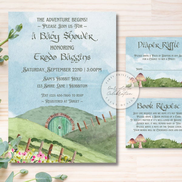 The Hobbit Inspired Baby Shower Invitation | Book Request Card | Diaper Raffle Card