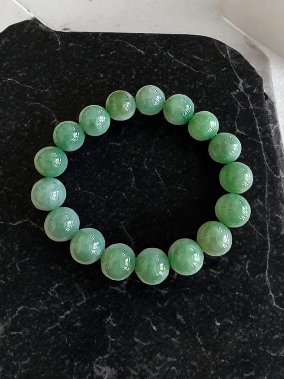 Bracciale Con Perline Di Giada 12 Mm Bracciale Da Uomo - Giadeite Birmana Naturale Di Tipo A Bracciale Con Perline Di Giada Verde Scuro - Italia - Foto 7