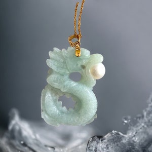 Victorious Dragon Burmese Jade Pendant (with 14K Gold)