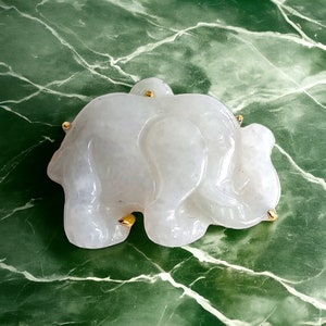 Divine Burmese A-Jadeite Elephant Brooch and Pendant (with 18K Yellow Gold) - Certified