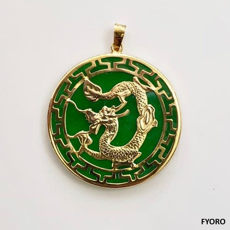 Kowloon Jade Dragon Pendant With 14K Gold Etsy
