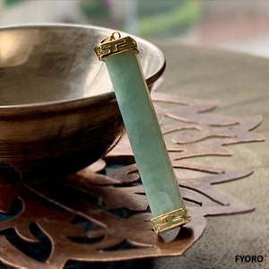 Square Pillar Spring A Jade Pendant (with 14K Yellow Gold)
