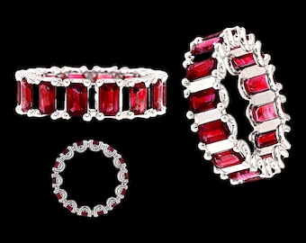 Vivid Red Ruby and 18K White Gold Infinity Band Ring with engraving