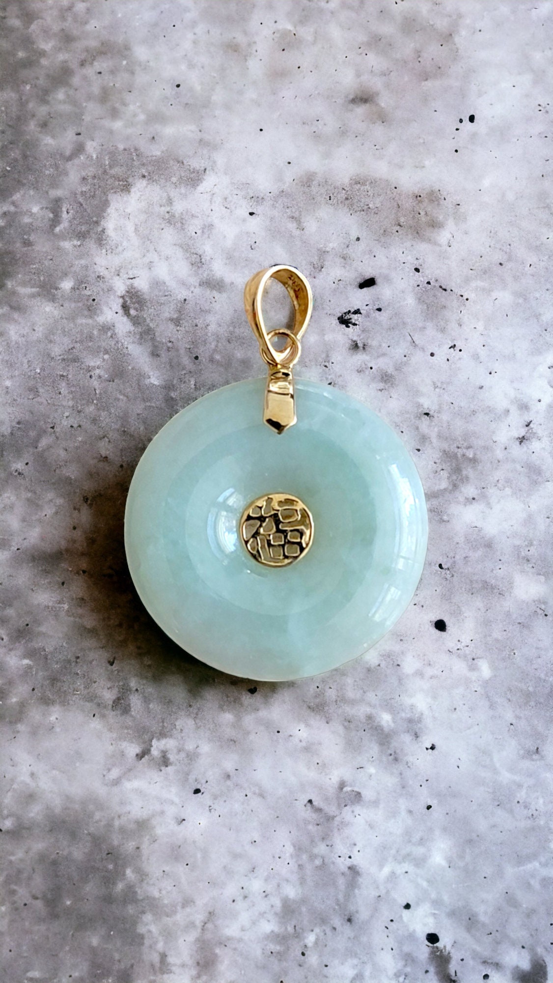 Fu Fuku Fortune Zhong Burmese A Jade Pendant with 14K Yellow Gold