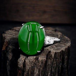 Shibuya MADE IN JAPAN Burmese A Jade Statement Ring, with Natural White Diamonds, and 18K White Gold - Certified