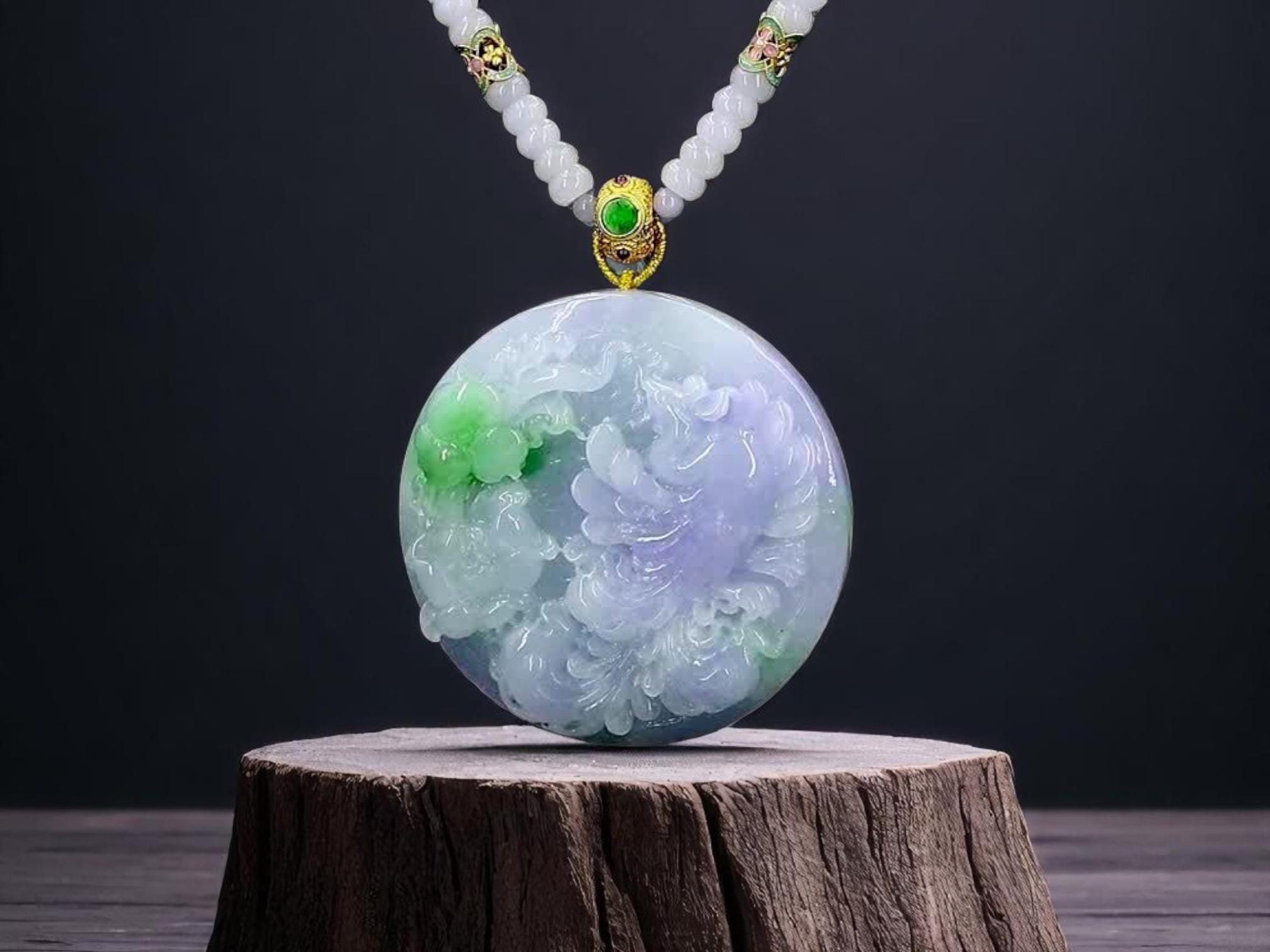 Korakuen Garden Lavendel en groene Birmese jadeketting en afneembare hanger van 925 zilver - gecertificeerd