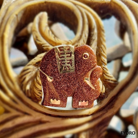 Shanghainese Laam Sandstone Elephant Pendant with 14K Gold and Ruby