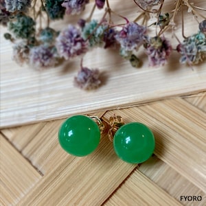 Jade Harmony Stud Earrings with 14K Yellow Gold