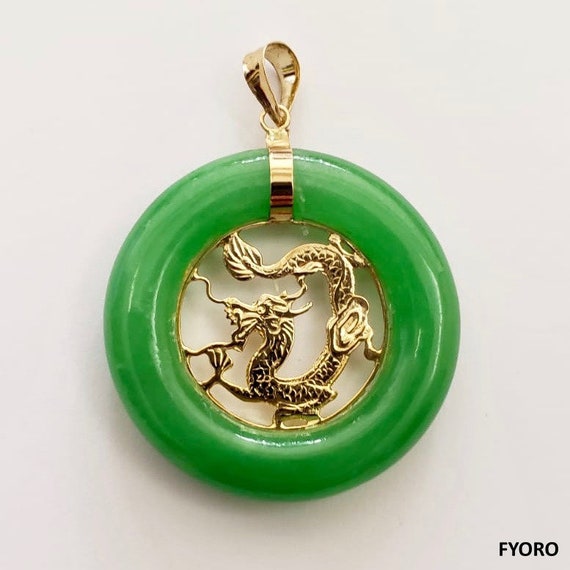 Lantau Jade Dragon Pendant With 14K Yellow Gold Australia