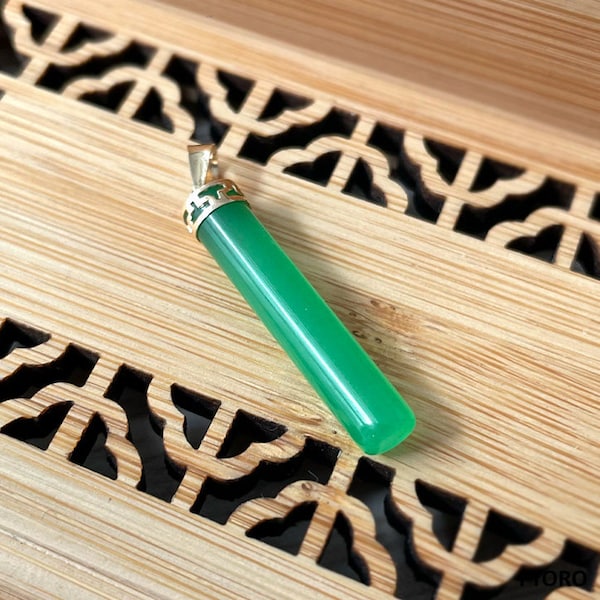 Jade Stem Drop Pendant (with 14K Gold)