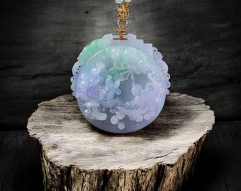 Kenrokuen Garden Lavendel en groene Birmese jadeketting en afneembare hanger van 925 zilver - gecertificeerd
