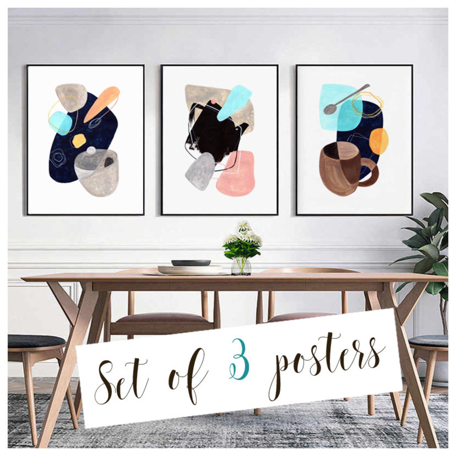 Set of 3 posters. Abstract art. Kitchen poster poster for Etsy