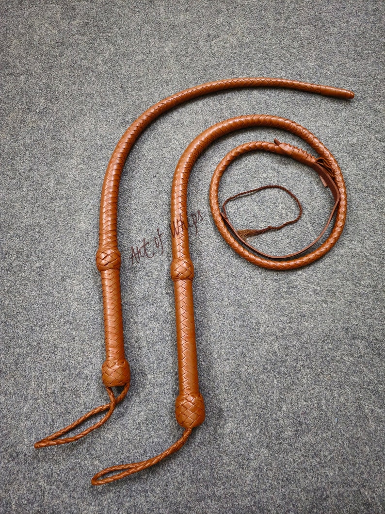 Genuine Leather Whips Set Premium Quality Handmade 4 Feet Real Tan ...