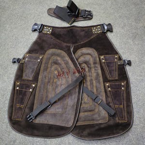 Top Quality Farriers Tools Full Leather Deluxe Chaps No Canvas Genuine 27'' Long Apron Best Gift Apron Pockets for Tools Magnets for Nails image 4