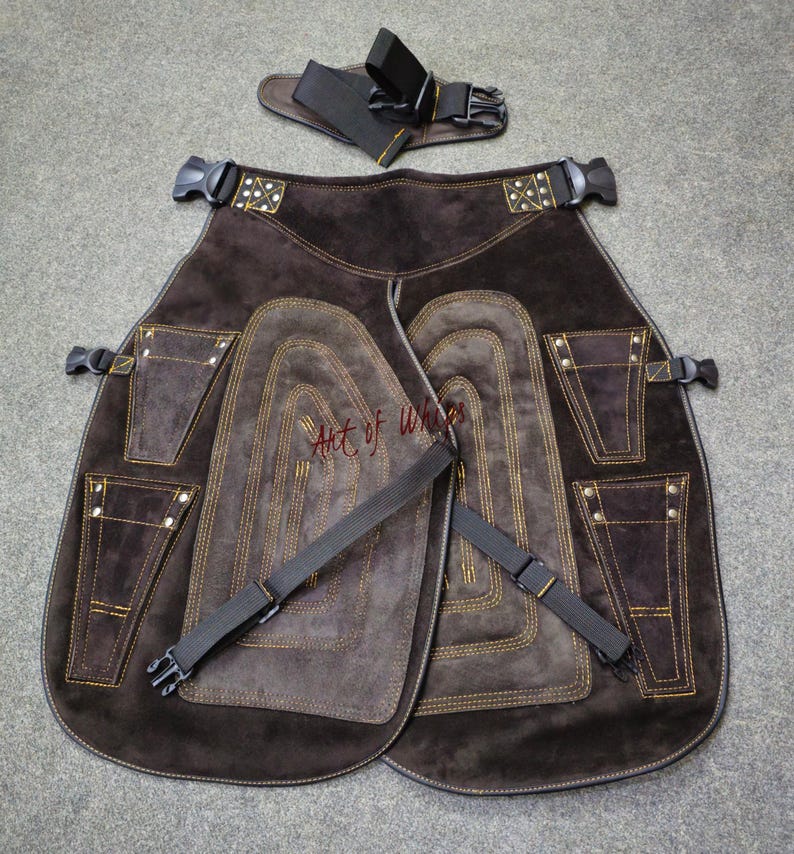 Top Quality Farriers Tools Full Leather Deluxe Chaps No Canvas Genuine 27'' Long Apron Best Gift Apron Pockets for Tools Magnets for Nails image 4