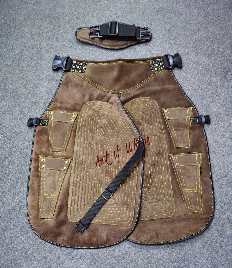 Top Quality Farriers Tools Full Leather Deluxe Chaps No Canvas Genuine 27'' Long Apron Best Gift Apron Pockets for Tools Magnets for Nails image 16
