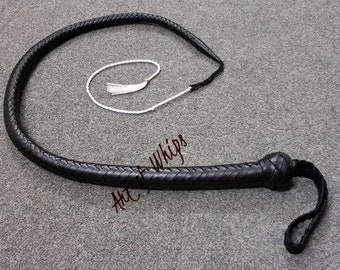 4 Feet Long 12 Plait Genuine Leather Signal whip and Flogger Snake Bullwhip 