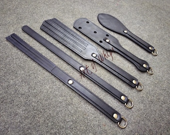 New Premium Leather Handmade Slave Spanking Paddles 5 Pcs Set Sliver Steel Material Adult Love Punish Submissive Fetish Training Best Gift
