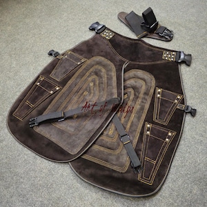 Top Quality Farriers Tools Full Leather Deluxe Chaps No Canvas Genuine 27'' Long Apron Best Gift Apron Pockets for Tools Magnets for Nails Apron 2