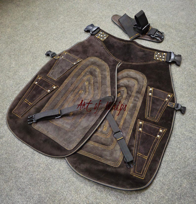 Top Quality Farriers Tools Full Leather Deluxe Chaps No Canvas Genuine 27'' Long Apron Best Gift Apron Pockets for Tools Magnets for Nails Apron 2