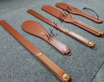 Premium Leather handmade Slave Spanking Paddle 5 Pcs set best Flogger Whip Adult Love Punish Submissive Fetish Slave Training Gift