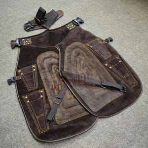 Top Quality Farriers Tools Full Leather Deluxe Chaps No Canvas Genuine 27'' Long Apron Best Gift Apron Pockets for Tools Magnets for Nails image 7