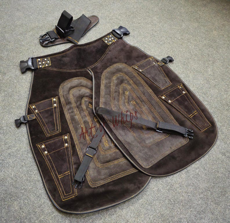 Top Quality Farriers Tools Full Leather Deluxe Chaps No Canvas Genuine 27'' Long Apron Best Gift Apron Pockets for Tools Magnets for Nails image 7