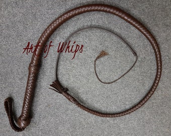 4 Feet 12 Plaits Chocolate Brown Whip Real Top Grain Leather Heavy Duty Bullwhip Handcrafted for Training and Spanking Fetish Fashion