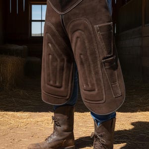Top Quality Farriers Tools Full Leather Deluxe Chaps No Canvas Genuine 27'' Long Apron Best Gift Apron Pockets for Tools Magnets for Nails image 19
