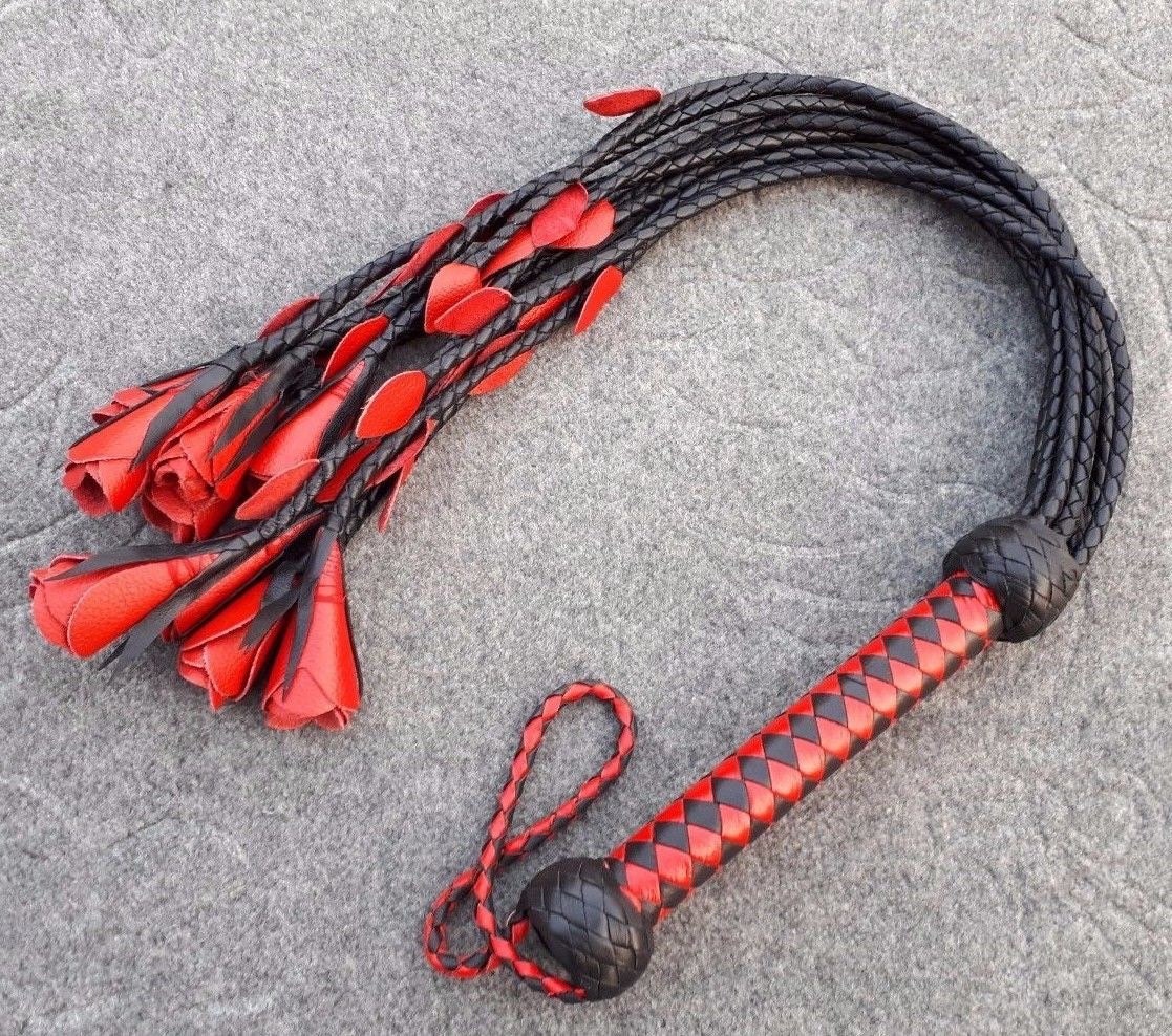 Real Genuine Leather Flogger Red Rose /& Steel Studded 09 Tails Studs flogger