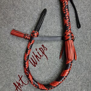 Whip Flogger Bullwhip 2.8 Feet 12 Plait Genuine Kangaroo Premium Leather Nagayka Kamcha Whip Spanking Fetish Fashion Adult Whip Red and black