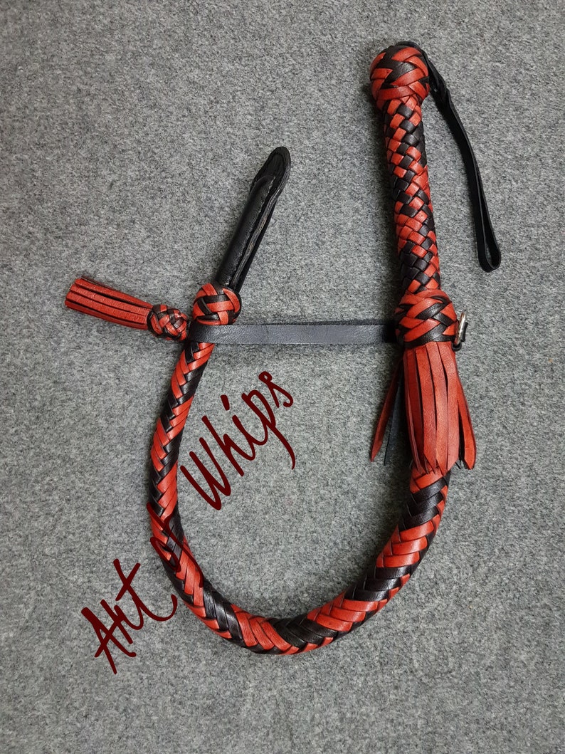 Whip Flogger Bullwhip 2.8 Feet 12 Plait Genuine Kangaroo Premium Leather Nagayka Kamcha Whip Spanking Fetish Fashion Adult Whip Red and black
