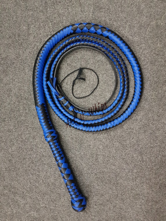 Fouet En Cuir De Vache Véritable 1,8m - 12 Tresses Tressées à La Main Avec Chute Et Cracker Noir
