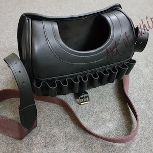 DJANGO-ENTERPRISES Top Cowhide Leather Shotgun Cartridge Bag - Holds 120 Shells, Adjustable Shoulder Strap