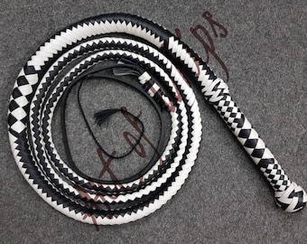 Frusta vera da 4 a 12 piedi di lunghezza, 12 trecce, bianca e nera, in vera pelle pieno fiore, resistente, facile da rompere, frusta BDSM resistente, frusta personalizzata