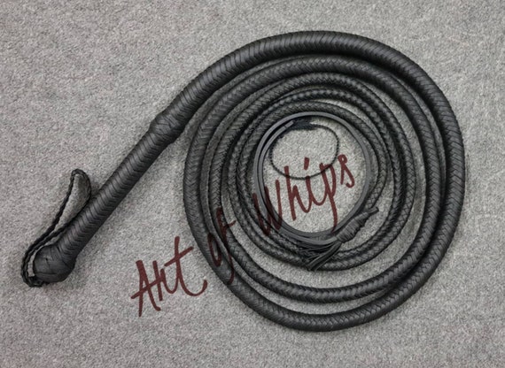 Fouet De Taureau Personnalisé 12 Pieds - 16 Tresses Nylon Bleu/Noir - Bullwhip Squadron