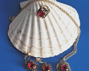 Conjunto de joyas vintage Sarah Coventry Mallorca 1969 collar clips anillo