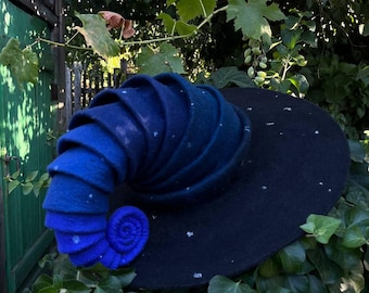 Wizard hat, felt hat, black and blue night sky, wool hat, Halloween costume, role-play hat, cosplay, CUSTOM MADE, night sky hat