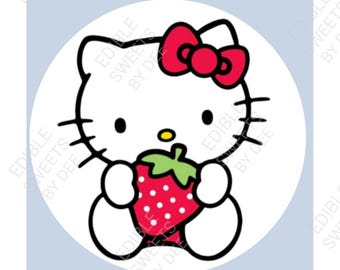 Kitty Strawberry Cutouts Edible Images for Cupcakes, Cakes, Cookies and Treats on PREMIUM FROSTING SHEETS