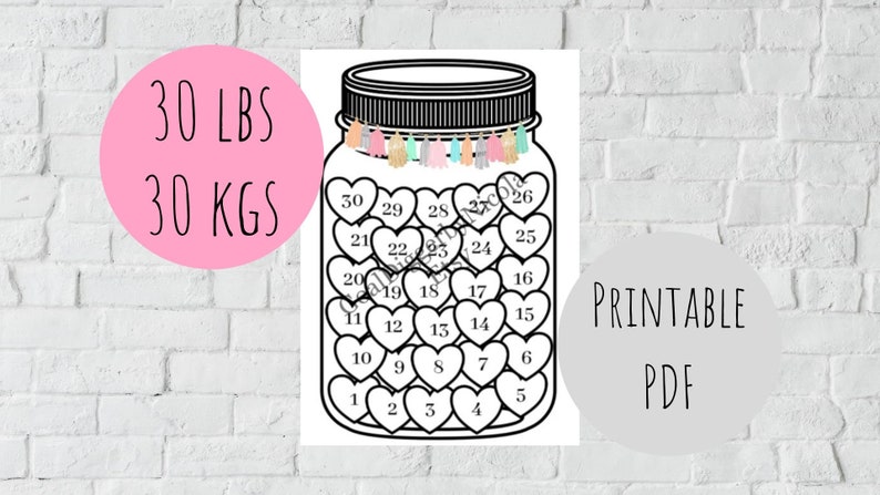Weight Loss Tracker Printable Jar 30lbs / 30kg Motivational - Etsy