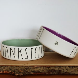 Personalized large bowl duo / 2 bowls made of ceramic / outside matt white & inside colored