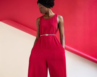 Red Cotton Jumpsuit