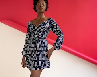 African Printed Linen Wrap Dress