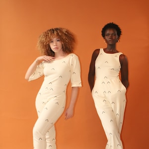 Cream Embroidered Tank Jogger Jumpsuit image 1