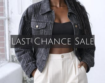 Black Printed Cotton Denim Jacket – African Print Unisex Jacket with Inside & Outside Pockets