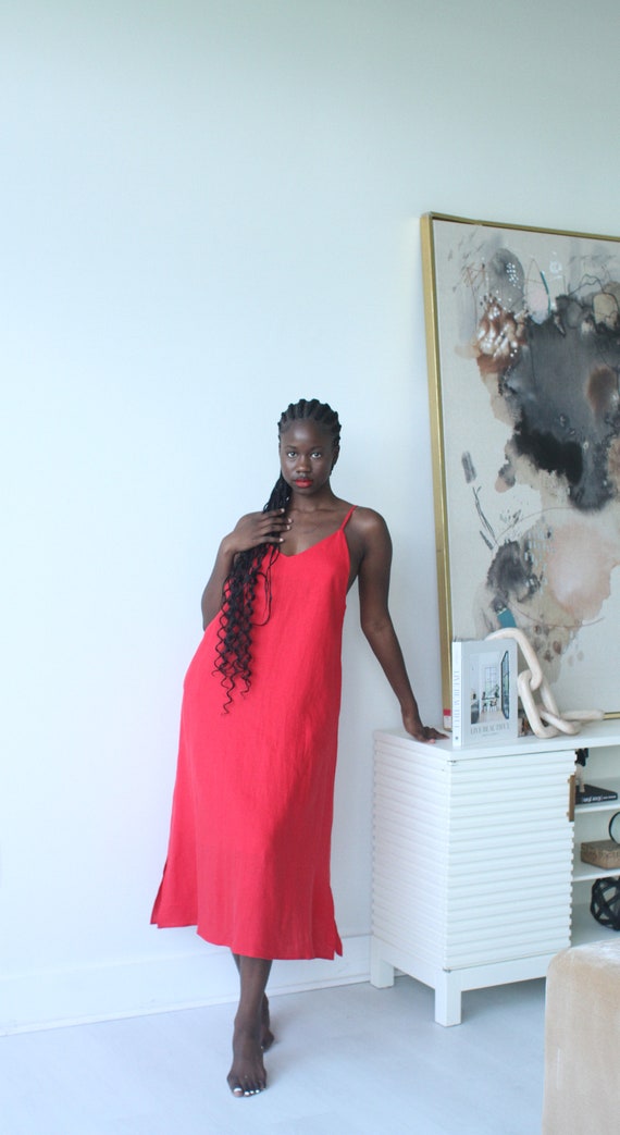 Red Linen Spaghetti Strap Dress - Light Weight Dress With Pockets - Low  Back - Etsy Australia