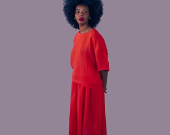 Red Short Sleeve Linen T-Shirt