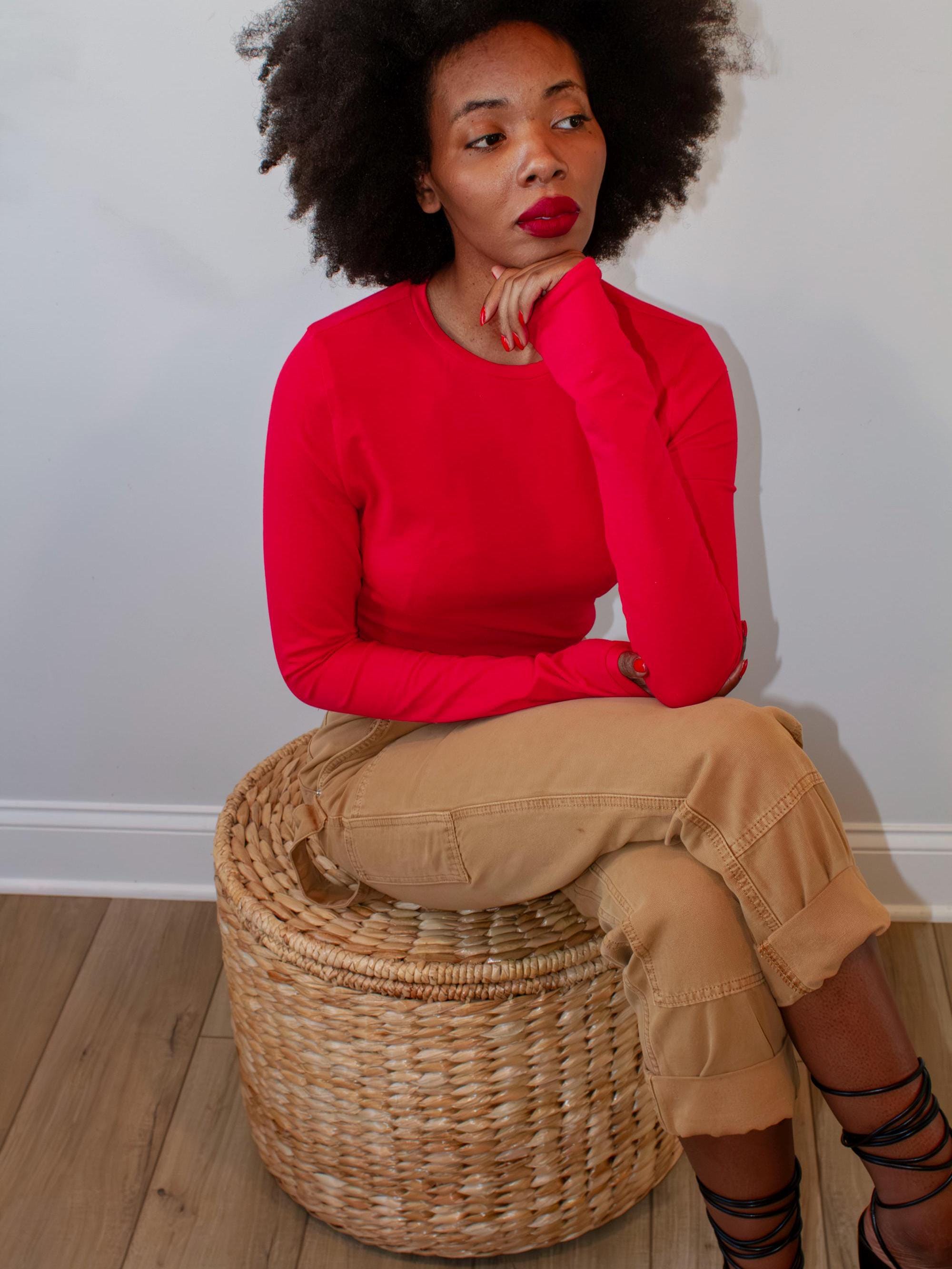 Red Long Sleeve Cotton Bodysuit